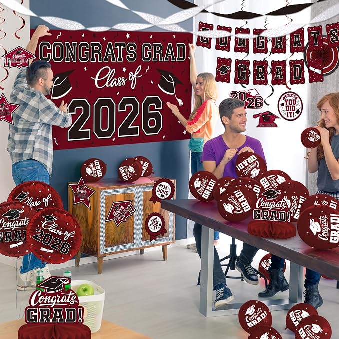 Maroon Themed 2026 Graduation Decorations Set - Image 4