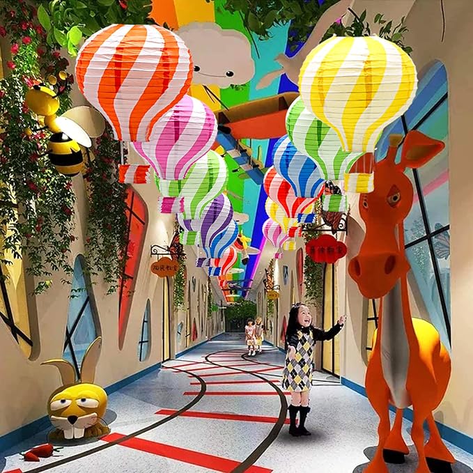 8 Pcs Hot Air Balloon Paper Lanterns, 12 in Hanging Ceiling Party Decor Set | - Image 4