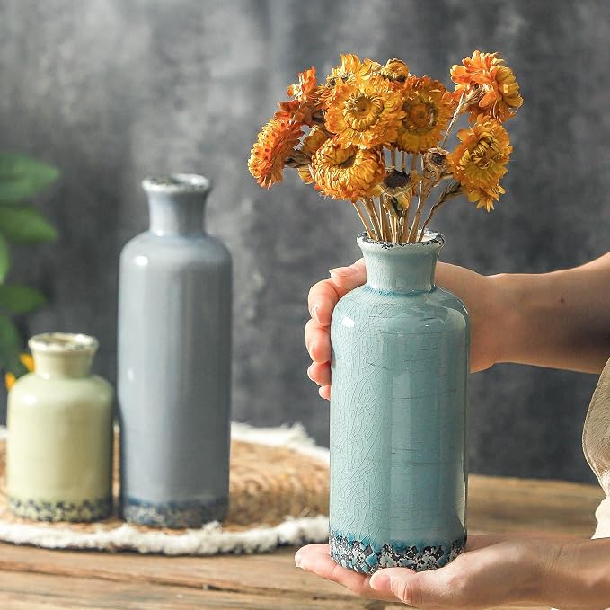 Flower Vase Set of 3, Ceramic Neutral Vases Home Decor, Pottery Rustic - Image 3
