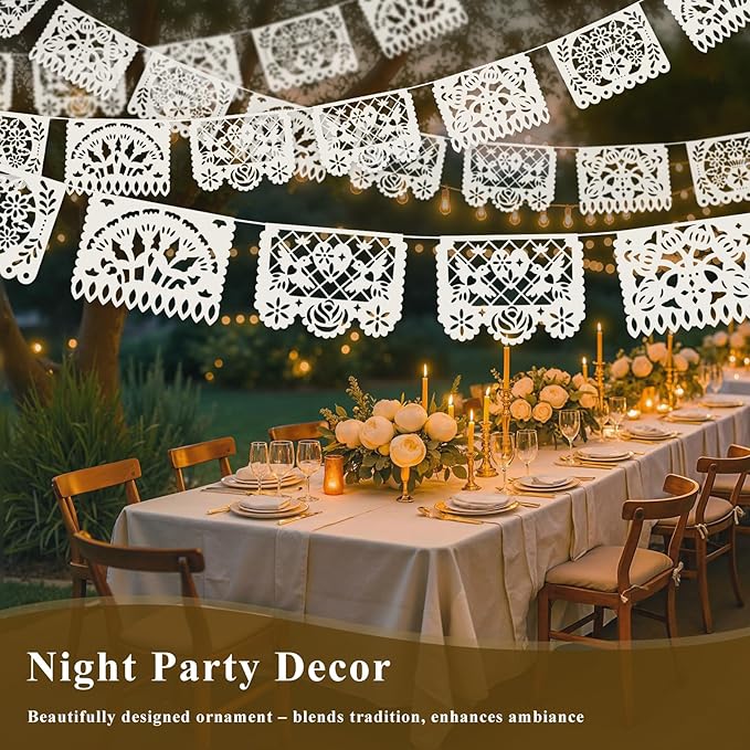 DOMESTAR 5 Packs 75 FT White Papel Picado Mexican Wedding Party Decoration | - Image 5