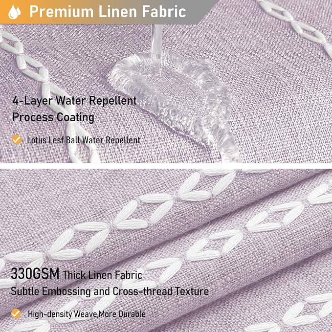 Lavender Cream Boho Farmhouse Linen Heavy Duty Shower Curtain, 72x72 | 330GSM - Image 4