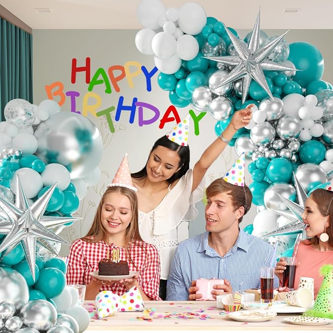 BAUANOOY 125pcs Teal Silver and White Balloon Garland Arch Kit | Wedding - Image 4