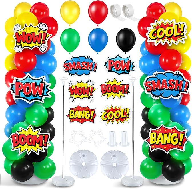 Hero Party Decorations 125 Pcs Blue Yellow Red Birthday Balloons | 2 Set by Yumoin