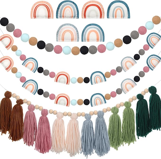 Hahafelt 4 Pcs Sage Green Boho Tassel Garland Boho Back to School Wall Hanging by Hahafelt