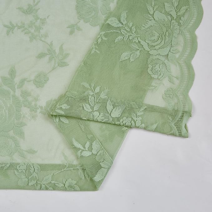 Sage Kitchen Curtains 30 Inch Length Rod Pocket Light Filtering Sheer Lace Cafe - Image 6
