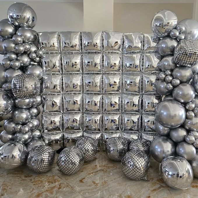 Metallic Silver Double Sided Square Foil Balloons Wall, 19 Inches Chrome Foil - Image 4