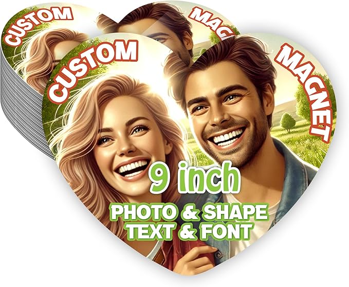 KETABAO – 9" Heart Photo Magnets for Refrigerators, Cars and Offices – Customizable Magnetic Decor