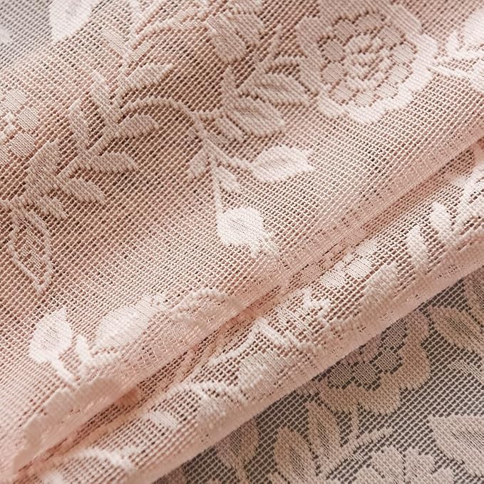 FINECITY Blush Sheer Lace Curtains Rustic Leaf Floral 52 x 96 Inch 2 Panels | - Image 8