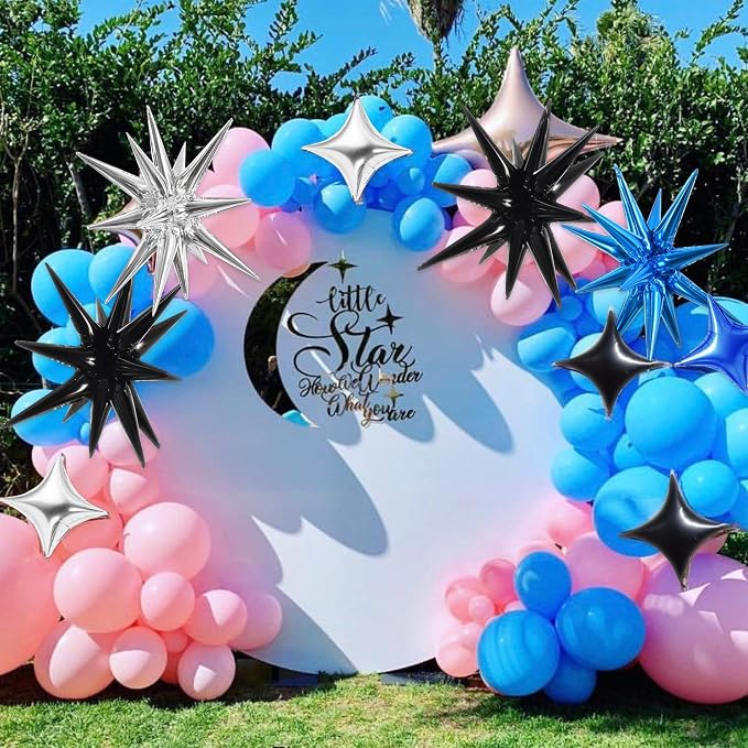 TONIFUL 22Inch 18Pcs Black Blue Silver Explosion Star Mylar Balloons and 10Inch - Image 6