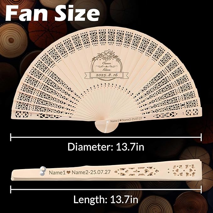 10 PCS Custom Fans Personalized Folding Fans for Line Dancing Wooden Hand Fan Wedding Favors Bulk Fans for Guests Party Event Use (Style04)