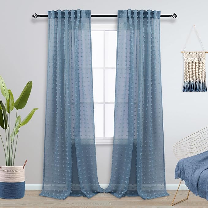 KOUFALL Light Blue Curtains for Living Room 96 Inches Long, Sheer Chambray - Image 2