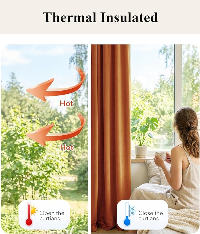 Orange Velvet Curtains Extra Long fpr Cafe Store, Back Tab Room Darkening - Image 6