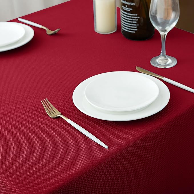 Biscaynebay Textured Fabric Christmas Square Table Cloth 70x70 Inch, Red Water Resistant Spill Proof Tablecloths for Dining, Kitchen, Wedding and Parties, Machine Washable