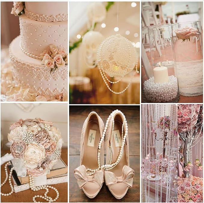 [29.5Feet] Pearl Beads Garland, 10MM 9.8 Yards Faux Pearl Beads String Roll Bulk for DIY Craft Wedding Party Christmas Tree Decoration