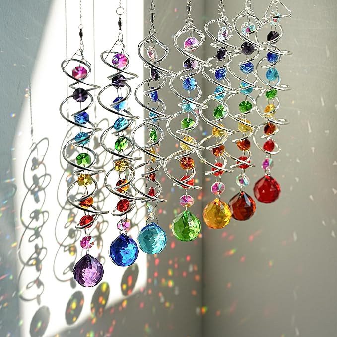 7 Pcs Crystal Gazing Ball Spiral Wind Spinner Suncatcher Garden Decor | Crystal - Image 7