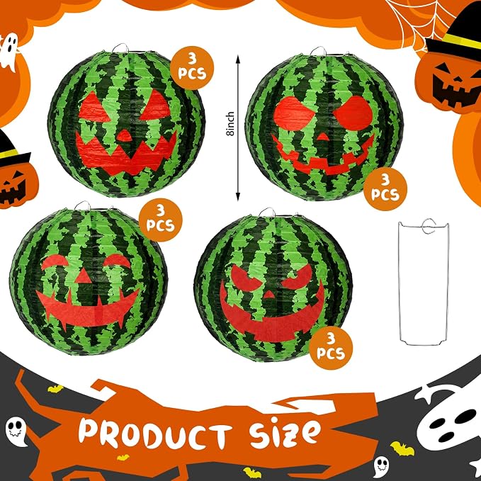 Baquler 12 Pcs Summer Halloween Paper Lanterns Decorations Watermelon Beach - Image 2