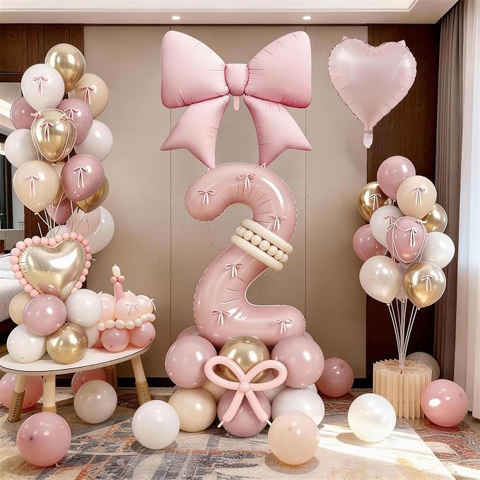 40 Inch Dusty Pink Balloon Number 2, Blush Pink Gold Beige Latex Balloons 2nd - Image 7