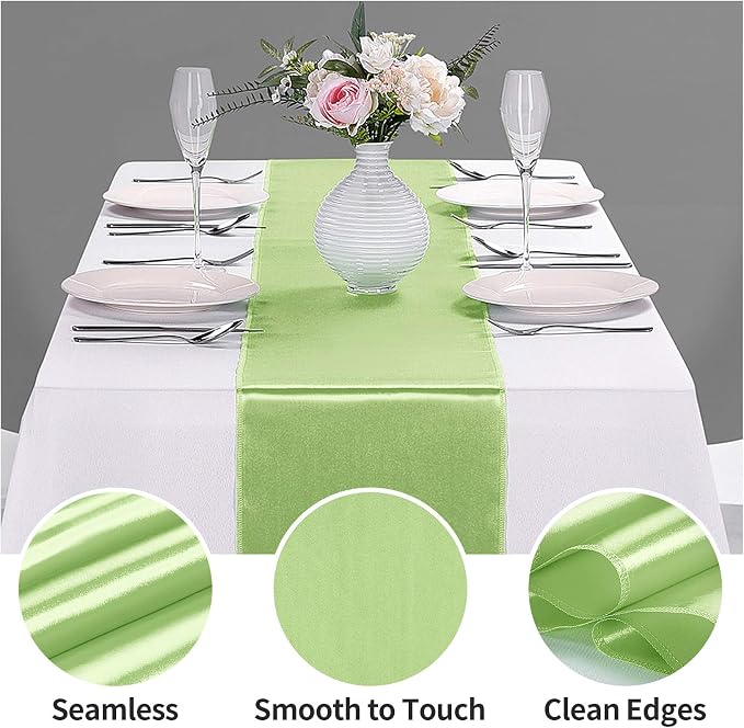 10-Pack Satin Table Runner Light Green 12 x 108 inches Long, Table Runners - Image 3