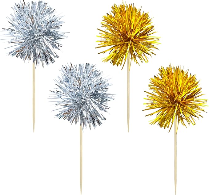Gyufise 30Pcs Foil Firework Cupcake Toppers Sparkle Tinsel Cake Toppers Tinsel - Image 3
