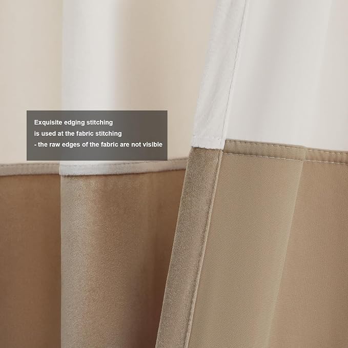 BULBUL Color Block Window Curtains Panels 108 inches Long Cream Ivory Champagne - Image 3