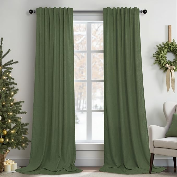 Christmas Olive Green Curtains 108 Inches Long by Pitalk