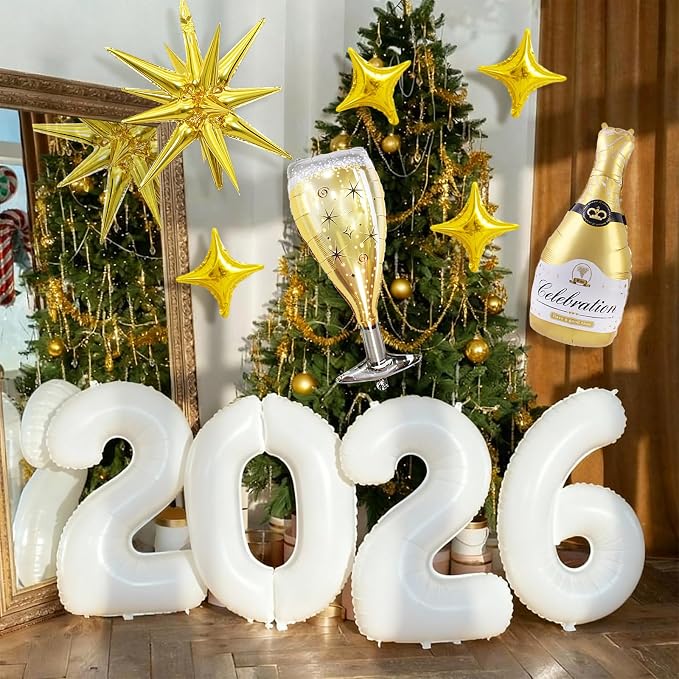 White 2026 Balloons, 40 Inch Number 2026 White Foil Balloons - Image 6