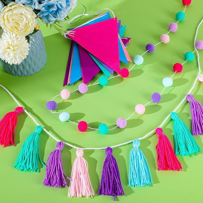 Irenare 9.8 ft Pom Pom Garland for Classroom Felt Rainbow Garland Back to - Image 2