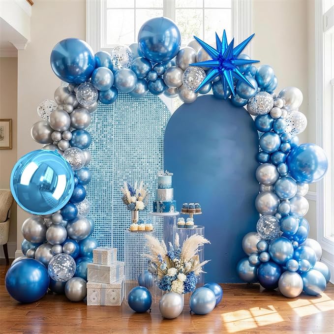 Blue and Silver Balloons, 12 Inch Navy Blue Metallic Silver Confetti Balloon - Image 8