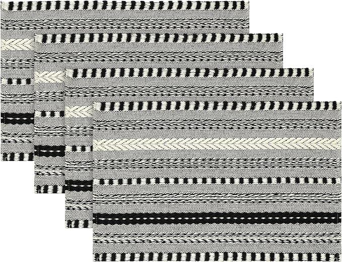 Artoid Mode Black Farmhouse Woven Braided Stripe Placemats Set of 4, 12x18 Inch by ArtoidMode