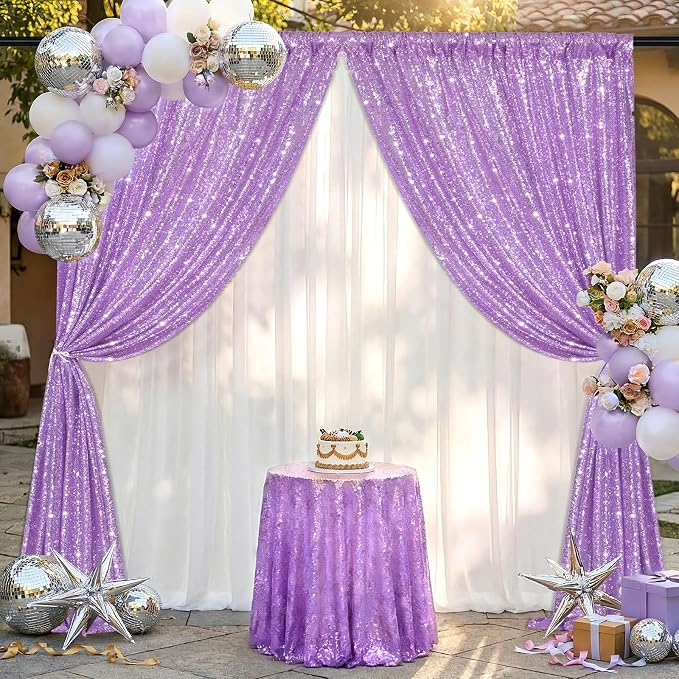 Baby Blue Sequin Backdrop Curtains-2 Panels 3FTx8FT Light Blue Backdrop - Image 4