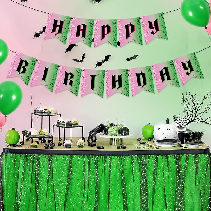 Witch Theme Birthday Party Decorations Happy Birthday Banner Garland Pink and - Image 8