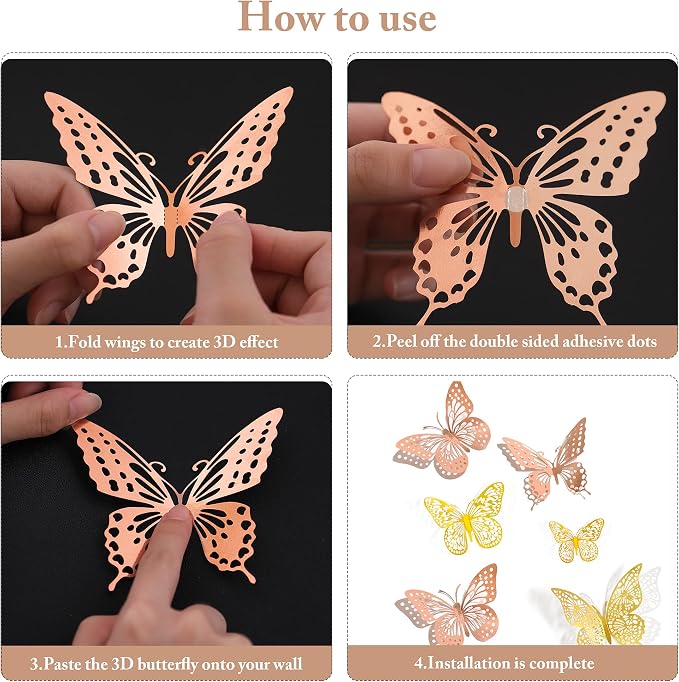 SAOROPEB 3D Butterfly Wall Decor, Removable Metallic Wall Sticker Room Mural - Image 6