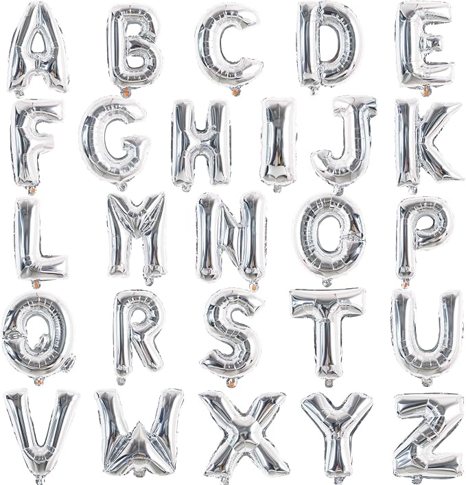 TONIFUL Fat Silver Letter Balloons 2 Set 16 Inch A-Z Custom Alphabet Banner | by TONIFUL