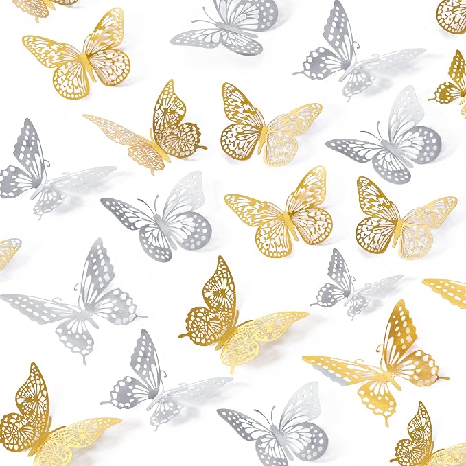 SAOROPEB 3D Butterfly Wall Decor 48 Pcs 4 Styles 3 Sizes, Butterfly Birthday by SAOROPEB