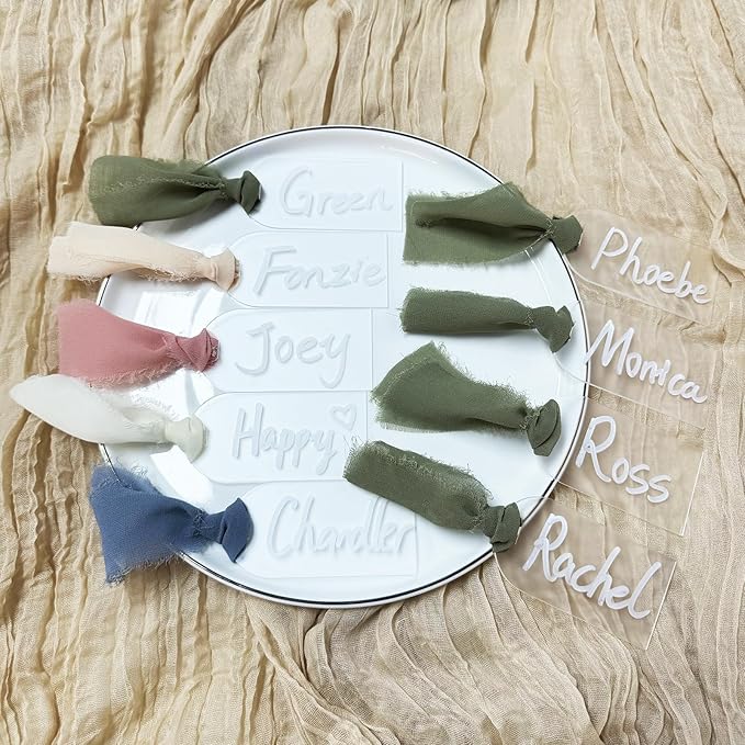 50Pcs Acrylic Place Card for Wedding Frosting Acrylic DIY Table Seating Cards Wedding Supplies with Blue Ribbon