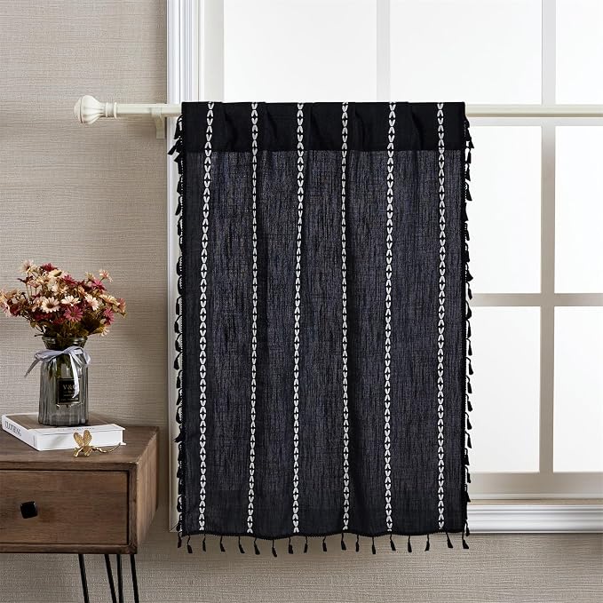 RoomTalks Black Boho Kitchen Curtains 36 Inch Length French Striped Modern - Image 4