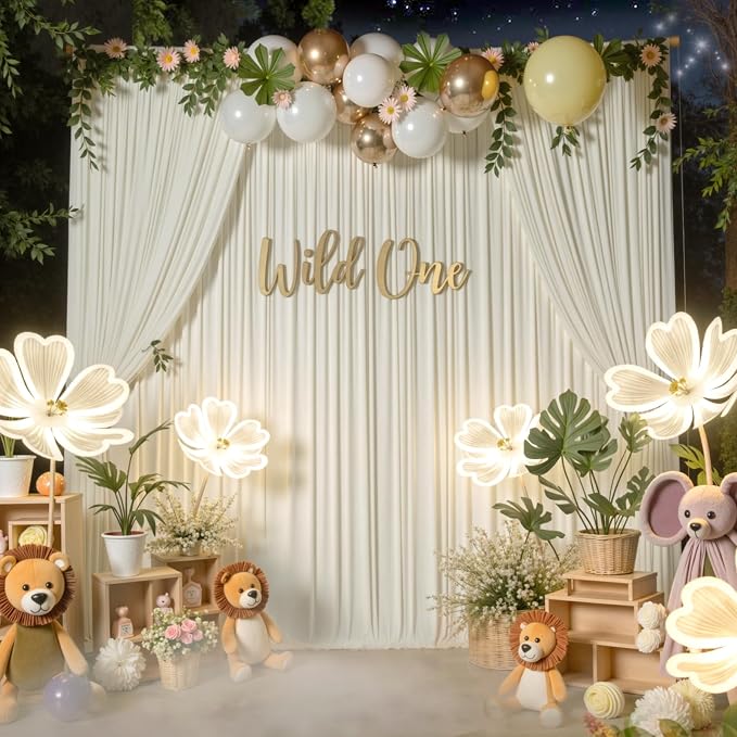 20 ft x 10 ft Wrinkle Free Beige Backdrop Curtain - Image 8