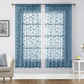 HOMEIDEAS Cyan Blue Sheer Curtains 2 Panels, Embroidered Vine Leaf, W52xL63 | by HOMEIDEAS