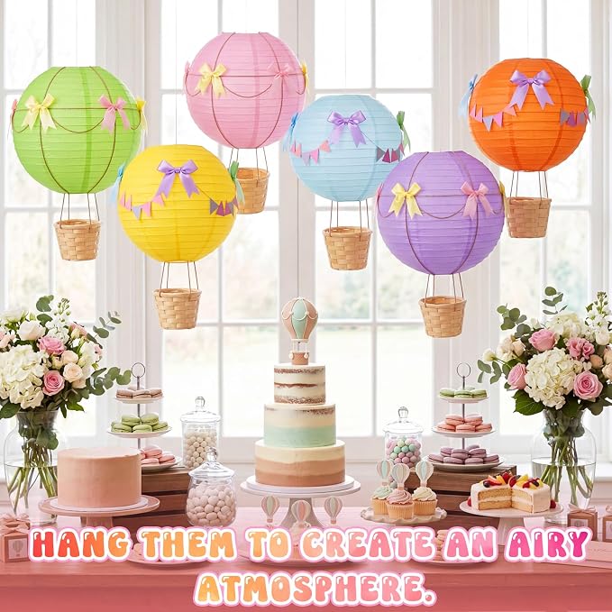 Lewtemi 12 Sets Hanging Hot Air Balloon Ceiling Decorations 10'' 12'' Baby - Image 6