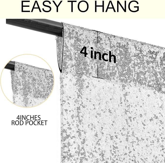 4×8FT Silver Sequin Backdrop Curtain, Photography Backdrop Glitter Curtains - Image 5