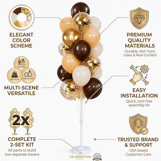 Hiins Brown Gold Balloon Stand Kit Set of 2 - Image 3