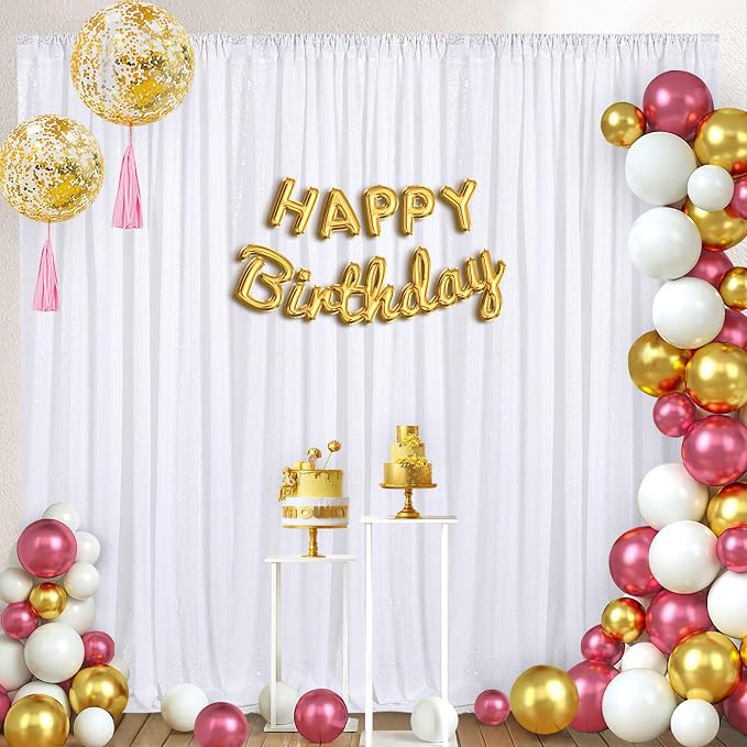 White Sequin Curtains Backdrop 6 Pcs 2FTx8FT Shiny Shimmer Fabric | Glitter - Image 2