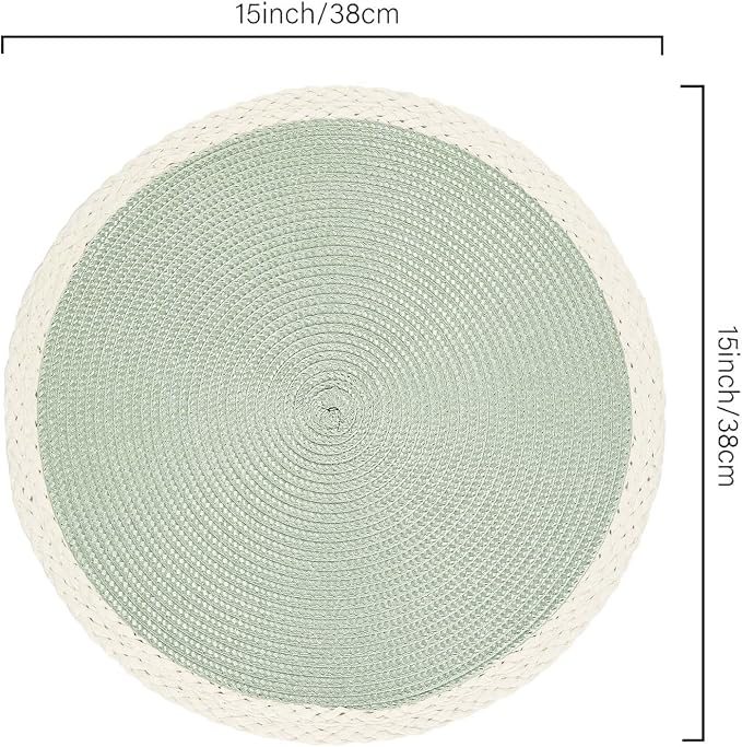 Round Placemats Set of 8, Woven Table Mats, Mint Green | Braided Paper Edge - Image 2