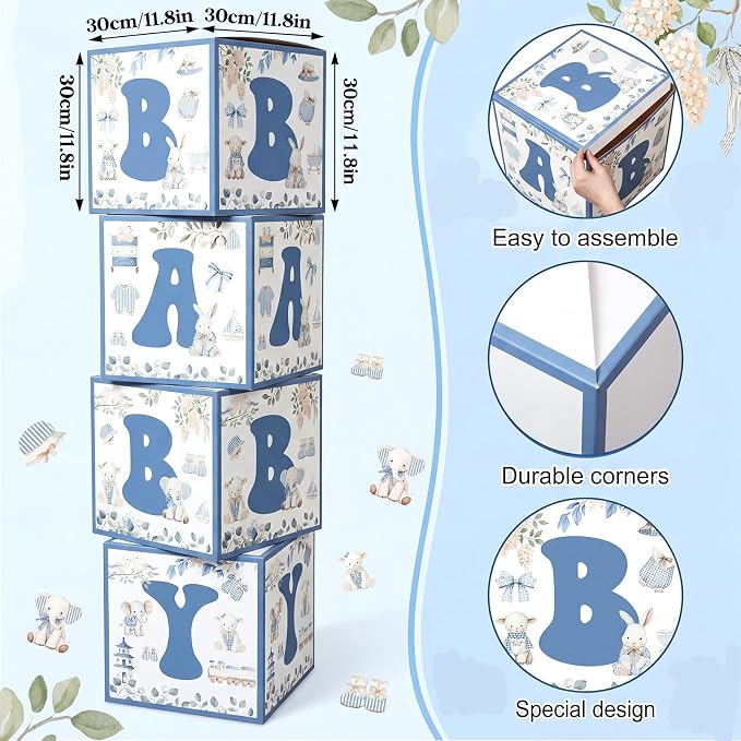 Kathfly 4 Pcs Blue Safari Baby Shower Decoration Blue Toile De Jouy Chinoiserie - Image 2