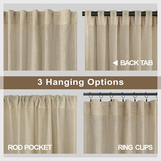 Burlywood Birch Flax Linen Curtains 84 Inch Length 2 Panels - Image 5