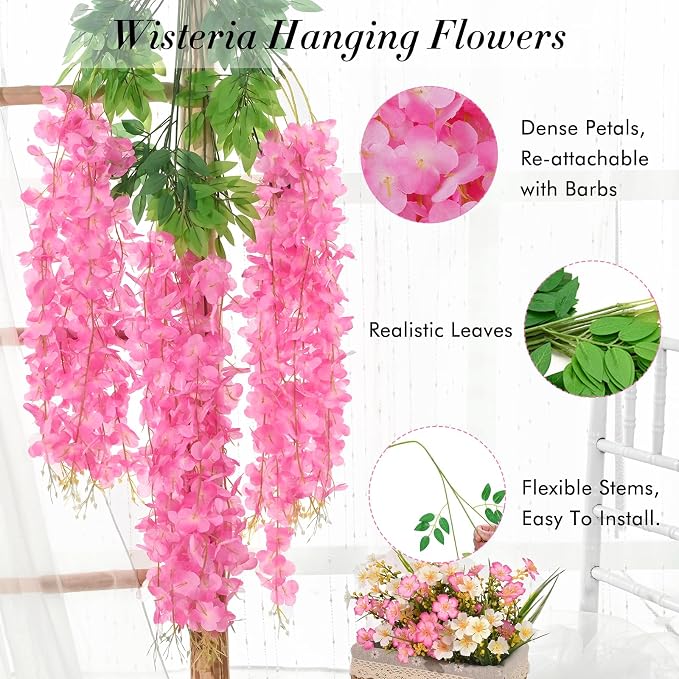 40 Pack Pink Wisteria Hanging Flowers, Fake Hanging Flowers - Image 4