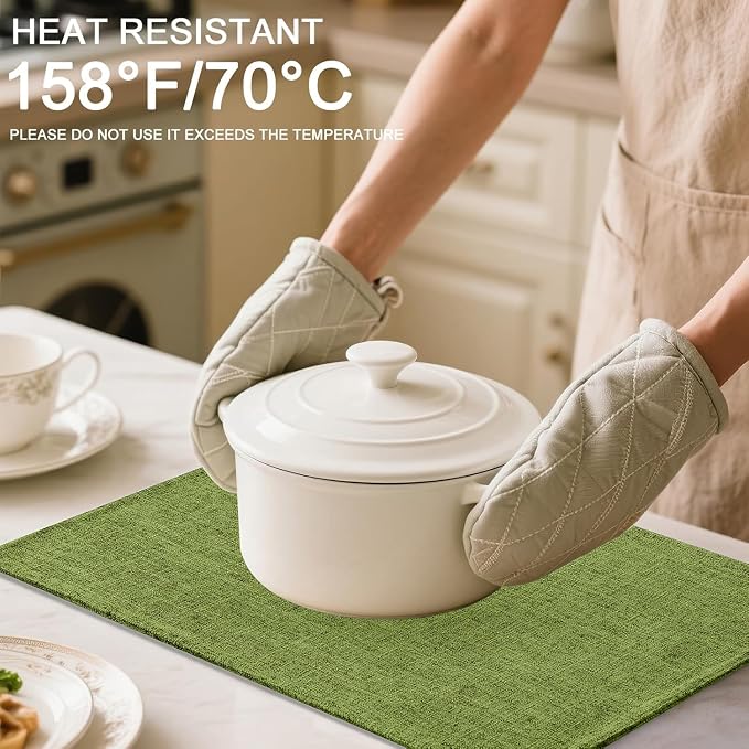 Homaxy Cloths Placemats for Dining Table Set of 6, Grass Green | Heat Resistant - Image 3