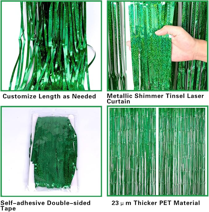 2 Pack 3.2ft x 8.2ft Green Foil Fringe Curtain, Metallic Tinsel Foil Fringe - Image 6