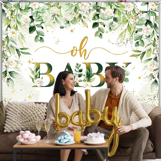 Greenery Boy Baby Shower Decorations Banner Floral Green Sage Oh Baby Backdrop - Image 5