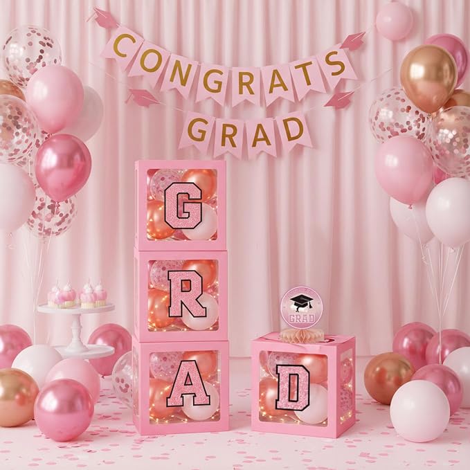 Pink Graduation Decorations 2026 Rose Gold Balloon Boxes - Image 6
